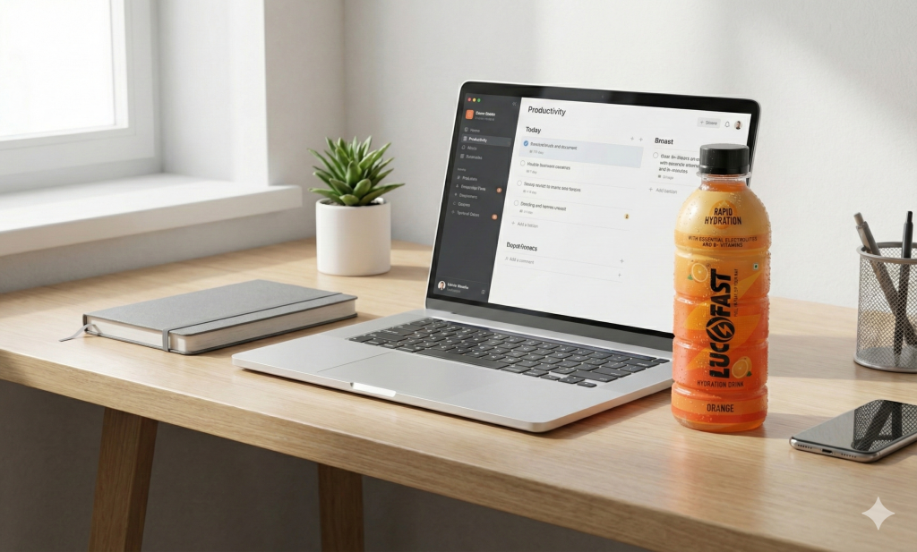 Hydration drink for sustained focus and energy during long workdays