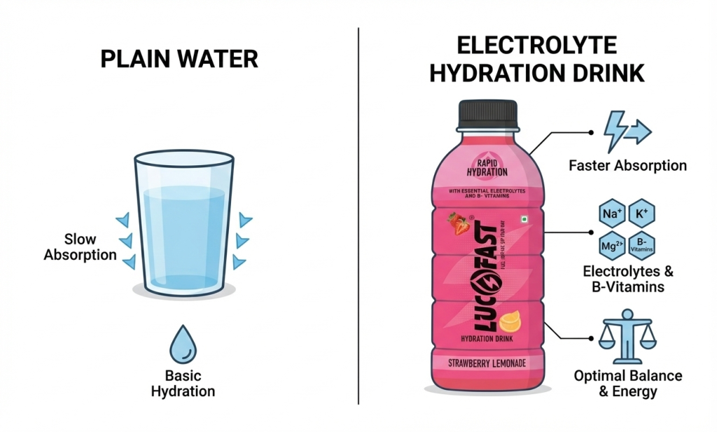 Comparison between water and electrolyte drink showing which is the fastest drink to rehydrate your body