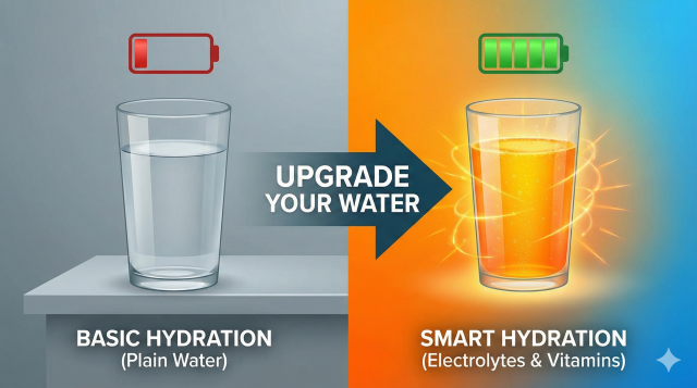 Comparison of plain water vs smart electrolyte hydration for energy.