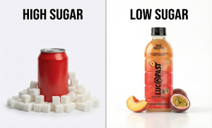 Chart showing sugar content difference in electrolyte drinks vs energy drinks.