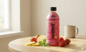 Lucofast Strawberry Lemonade containing Magnesium to help soothe symptoms of dehydration and stress.