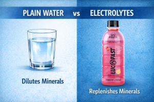 Plain water vs electrolytes for hangover hydration comparison infographic